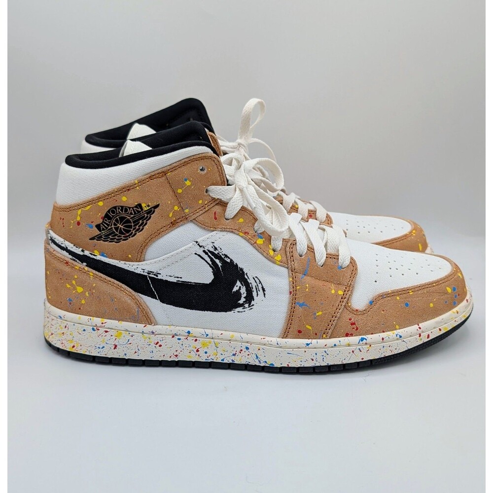 Nike Air Jordan 1 SE Mid Brushstroke Paint Splatter DA8005-100 Mens Size 12 - Picture 2 of 7